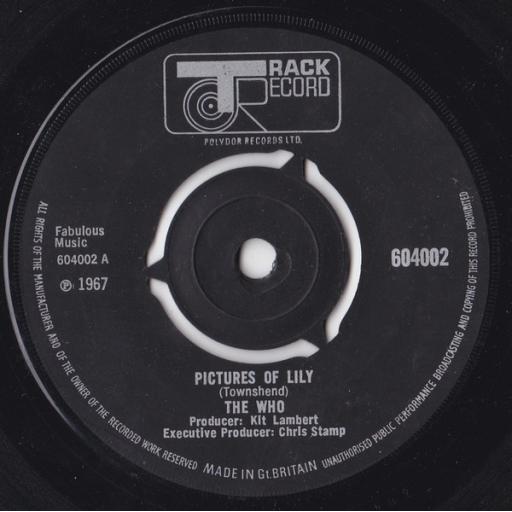 THE WHO - Pictures Of Lily, B side - Doctor Doctor, 7"single, 3-prong push out centre, 604002, black label with silver font