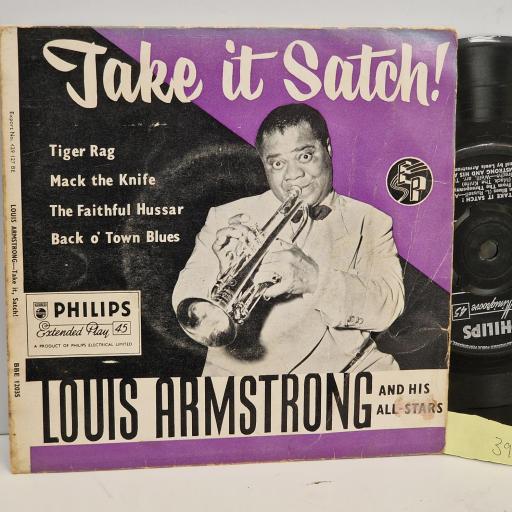 LOUIS ARMSTRONG AND HIS ALL STARS Take It Satch!, BBE 12035, 7 EP, 4 Prong Push Out centre