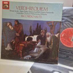 VERDI, RENATA SCOTTO, AGNES BALTSA, VERIANO LUCHETTI, EVGENY NESTERENKO, AMBROSIAN CHROUS, PHILHARMONIA ORCHESTRA, RICCARDO MUTI, Requiem, SLS 5185, 2x Vinyl Box Set