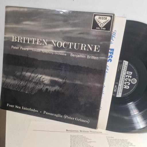 BENJAMIN BRITTEN PETER PEARS LONDON SYMPHONY ORCHESTRA Nocturne - Four Sea Interludes - Passacaglia (Peter Grimes) SXL 2189 12" LP