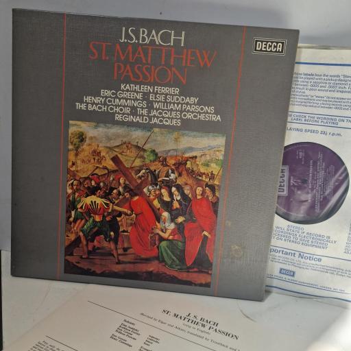 J.S. BACH KATHLEEN FERRIER ERIC GREENE ELSIE SUDDABY HENRY CUMMINGS WILLIAM PARSONS THE BACH CHOIR THE JACQUES ORCHESTRA REGINALD JACQUES St. Matthew Passion D42D 3 12" BOX SET