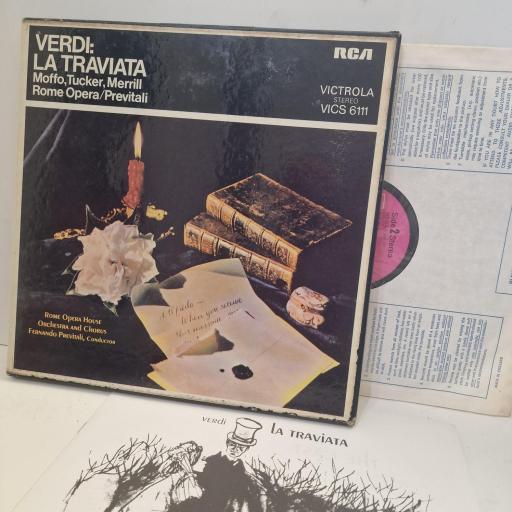 VERDI, ROME OPERA HOUSE ORCHESTRA, ROME OPERA HOUSE CHORUS CONDUCTED BY PREVITALI, MOFFO, TUCKER, MERRILL La Traviata VICS 6111 3x 12” LP BOX SET