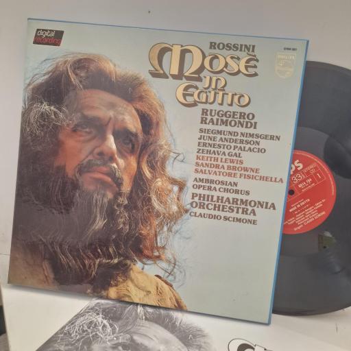 ROSSINI, RUGGERO RAIMONDI, SIEGMUND NIMSGERN, JUNE ANDERSON, ERNESTO PALACIO, ZEHAVA GAL, KEITH LEWIS, SANDRA BROWNE, SALVATORE FISICHELLA, AMBROSIAN OPERA CHORUS, PHILHARMONIA ORCHESTRA, CLAUDIO SCIMONE Mosè In Egitto 6769 081 3x 12” LP BOX SET