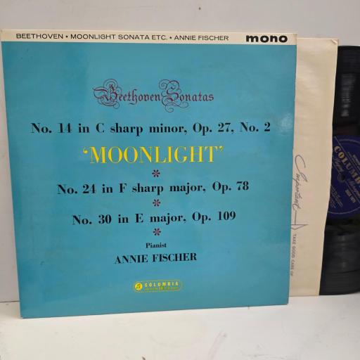BEETHOVEN ANNIE FISCHER Beethoven Sonatas: No 14 in C Sharp Minor, Op 27, No 2 'Moonlight'; No 24 in F Sharp Major, Op 78; No 30 in E Major, Op 109 33CX 1675 12” LP